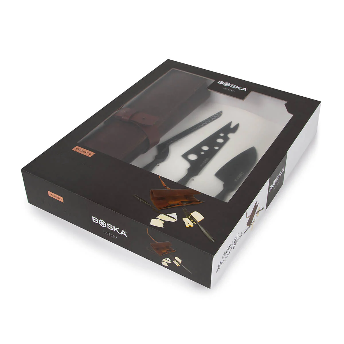 Cheese Knife Set Monaco+ Black with Leather Case